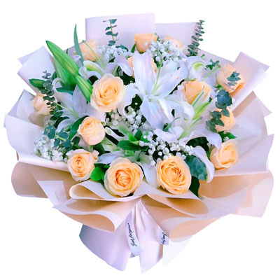 内江16朵香槟玫瑰2支百合，爱的温暖和幸福