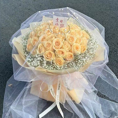 内江52朵香槟玫瑰满天星，你就是我的全部