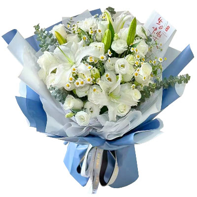内江11朵白玫瑰桔梗百合，爱永恒不息