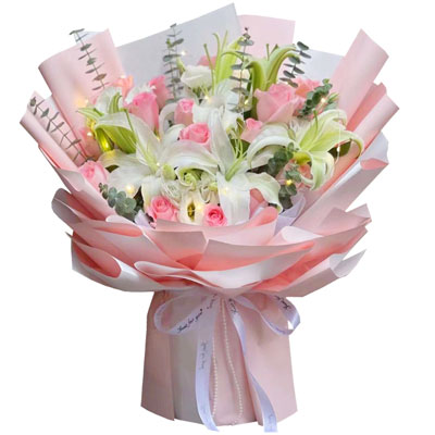 内江16朵粉玫瑰百合，感情稳定坚固