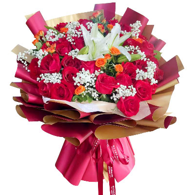 内江33朵红玫瑰百合，爱如同花般绽放