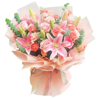 内江11朵粉色康乃馨玫瑰百合，充满爱和温馨